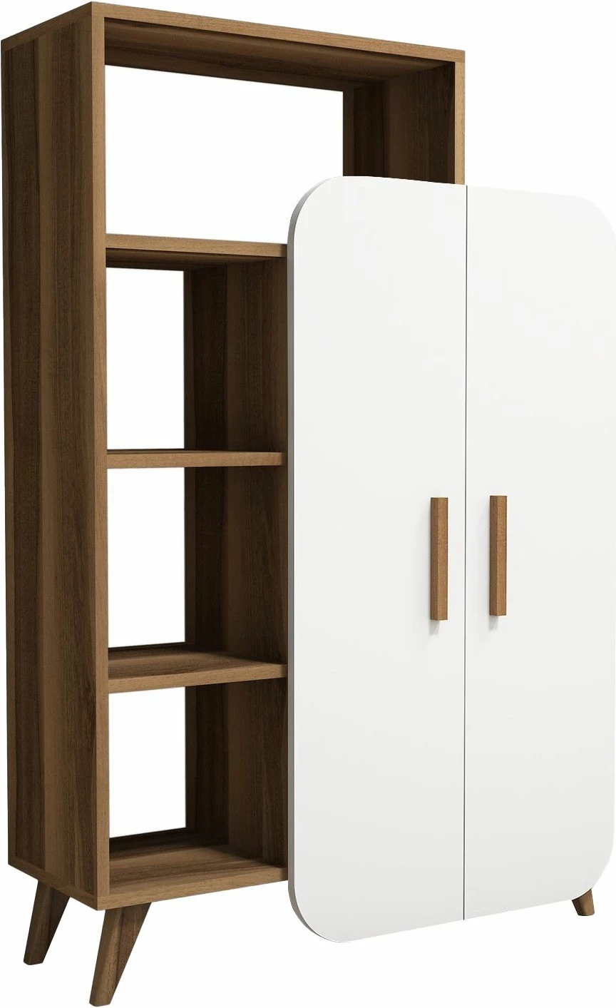 Raft librash Hanah Home, formë moderne, ngjyrë arrë dhe e bardhë