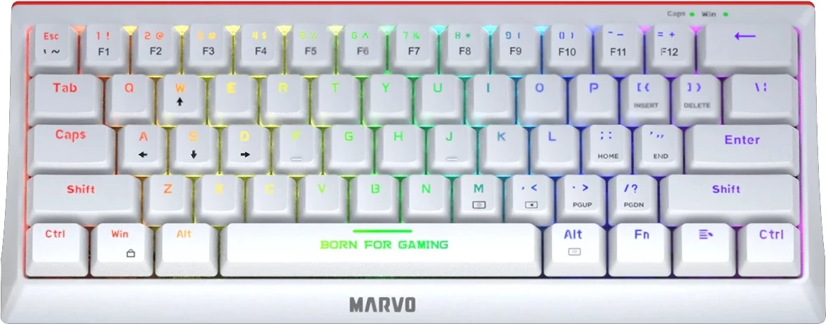 Tastierë mekanike gaming Marvo KG962G Hecate 61R (60%, 61 taste), USB-C, rainbow backlight, e bardhë