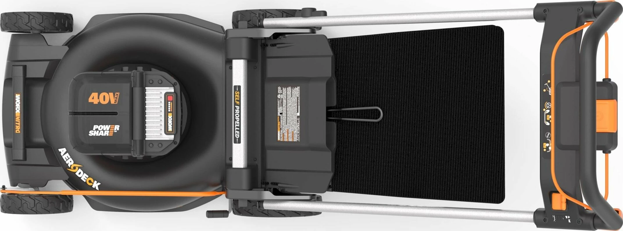 Kositëse bari me bateri Worx WG760E 40V 51 cm, 2x5.0Ah me vetëlëvizje, set me karikues, zezë/portokalli