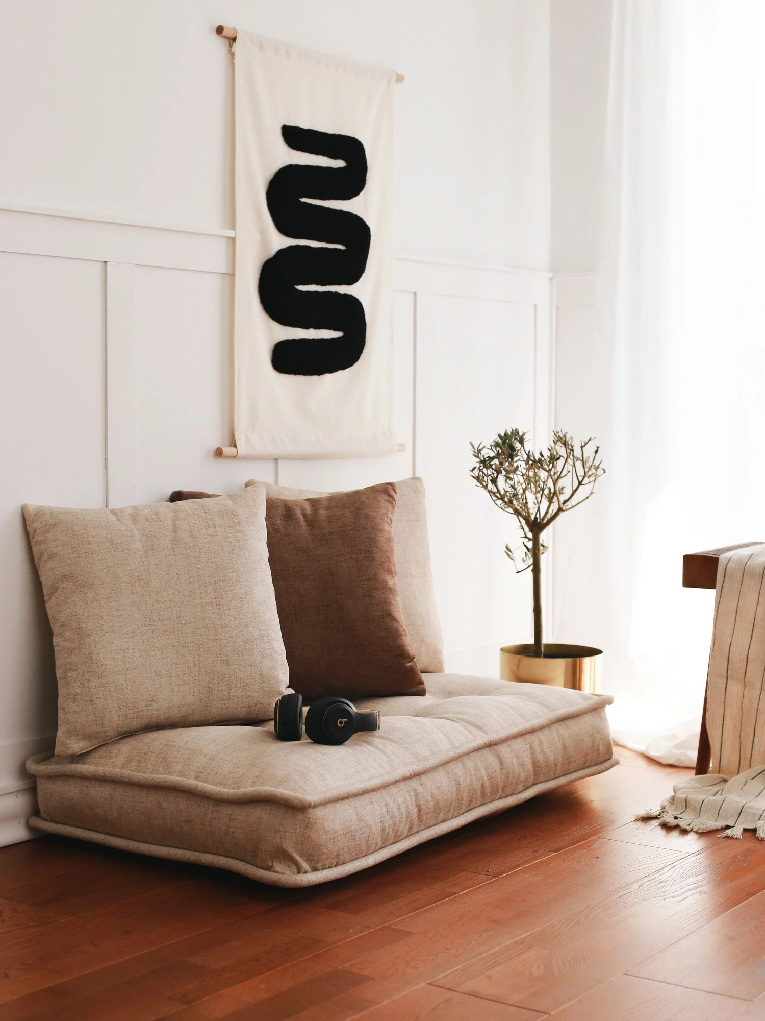 Jastëk i madh prej kadifeje, ngjyrë krem, Atelier del Sofa, Naturel Yer