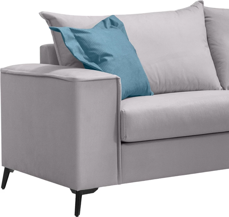 Divan Verona 3-ulës, ngjyrë gri e çelët, me jastëkë blu, 225x93x100cm