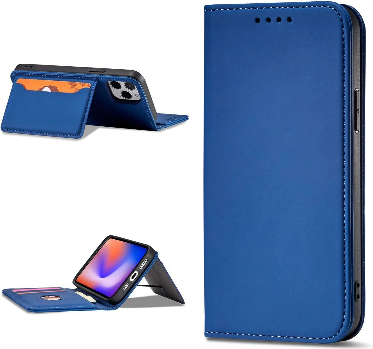 Mbështjellës Hurtel Magnet Card Case për iPhone 12 Pro, me kapak, portofol dhe qëndrim, kaltër