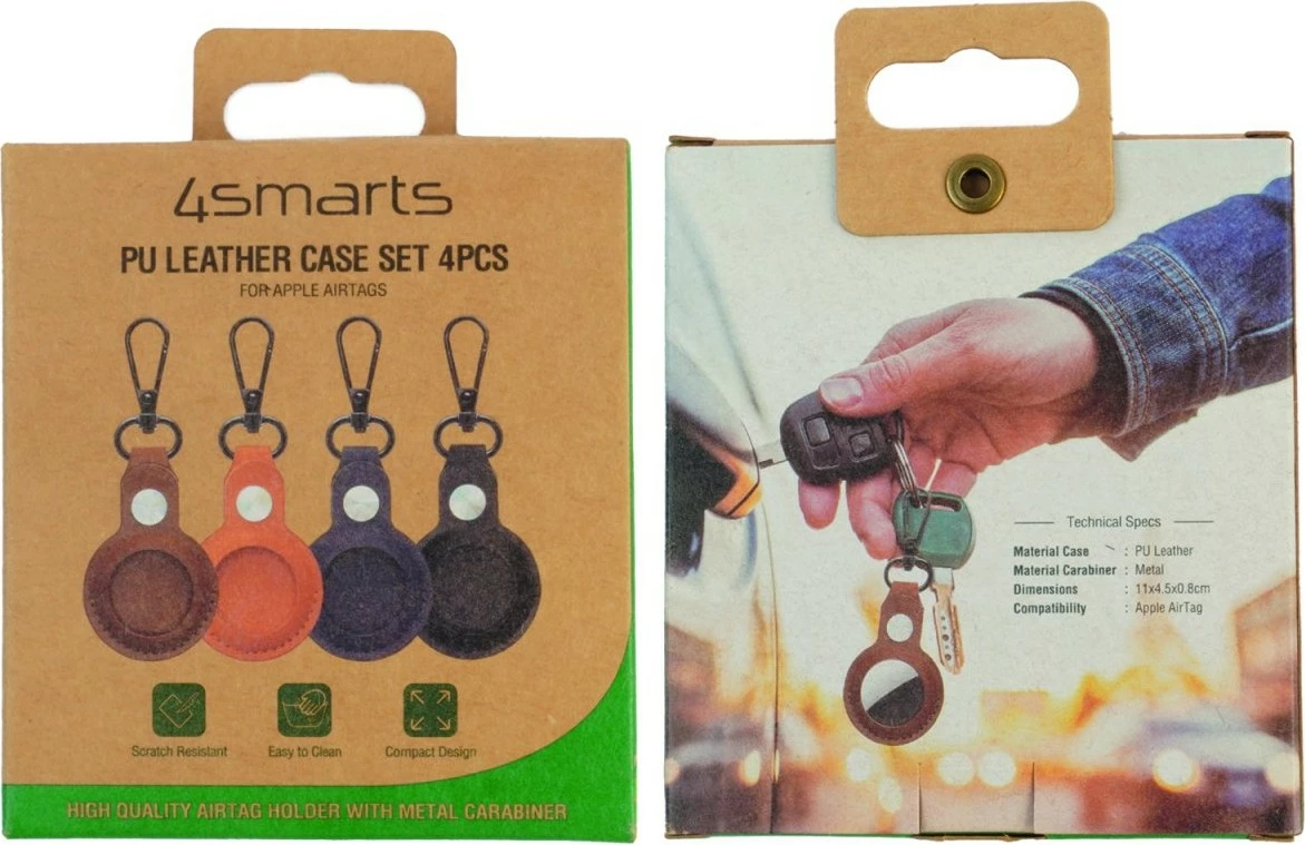 Mbështjellës AirTag 4smarts, 4 copë, lëkurë sintetike, ngjyra të përziera