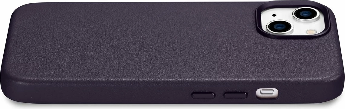 Mbështjellës iCarer për iPhone 14 Plus, lëkurë natyrale, MagSafe, Vjollcë e errët