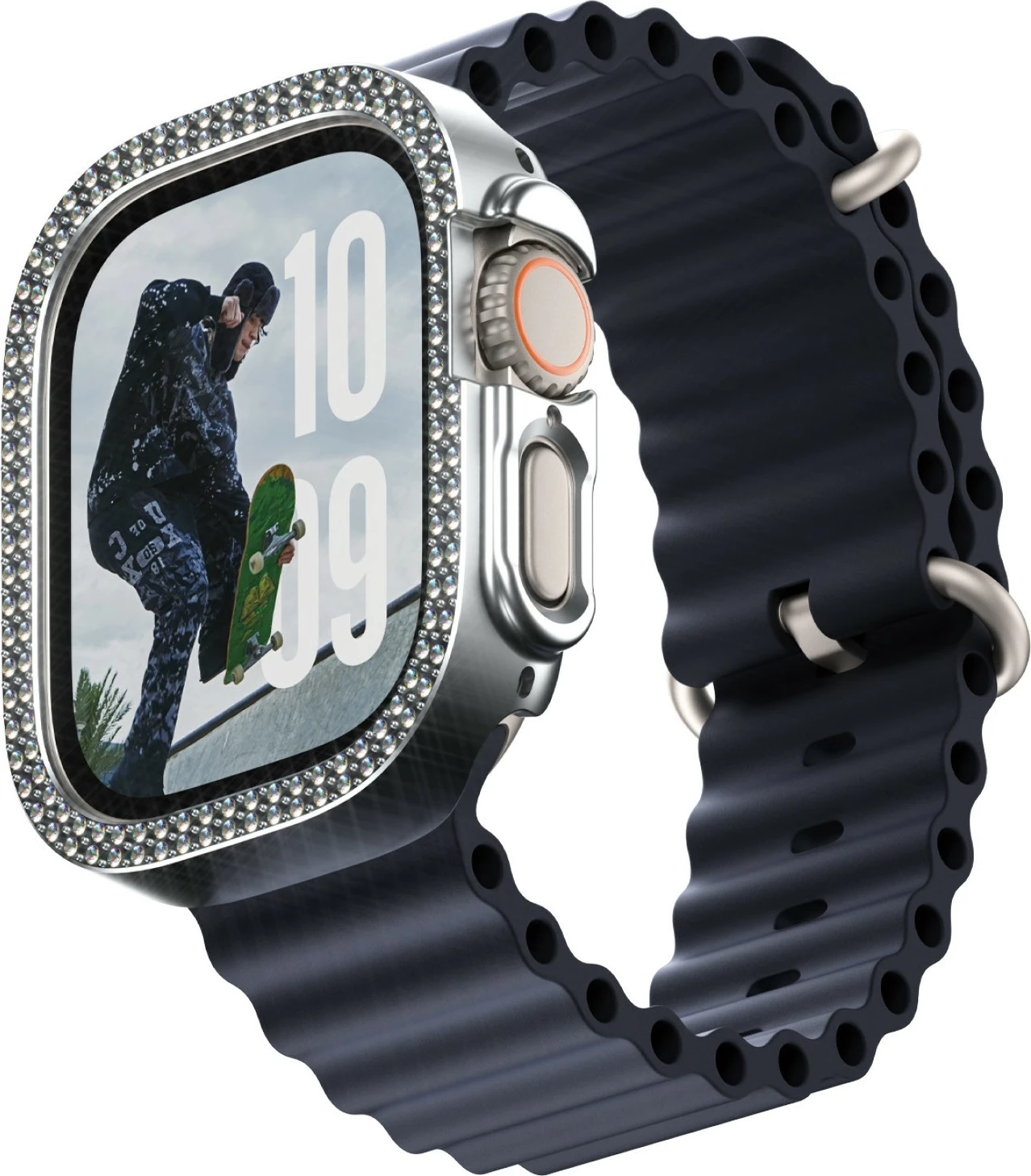 Mbështjellës PanzerGlass SAFE Bling Bumper për Apple Watch Ultra 2, transparent, silver