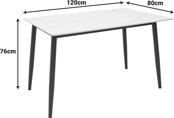 Tavolinë Gustas I, mermer i bardhë, këmbë metalike të zeza, 120x80x76cm