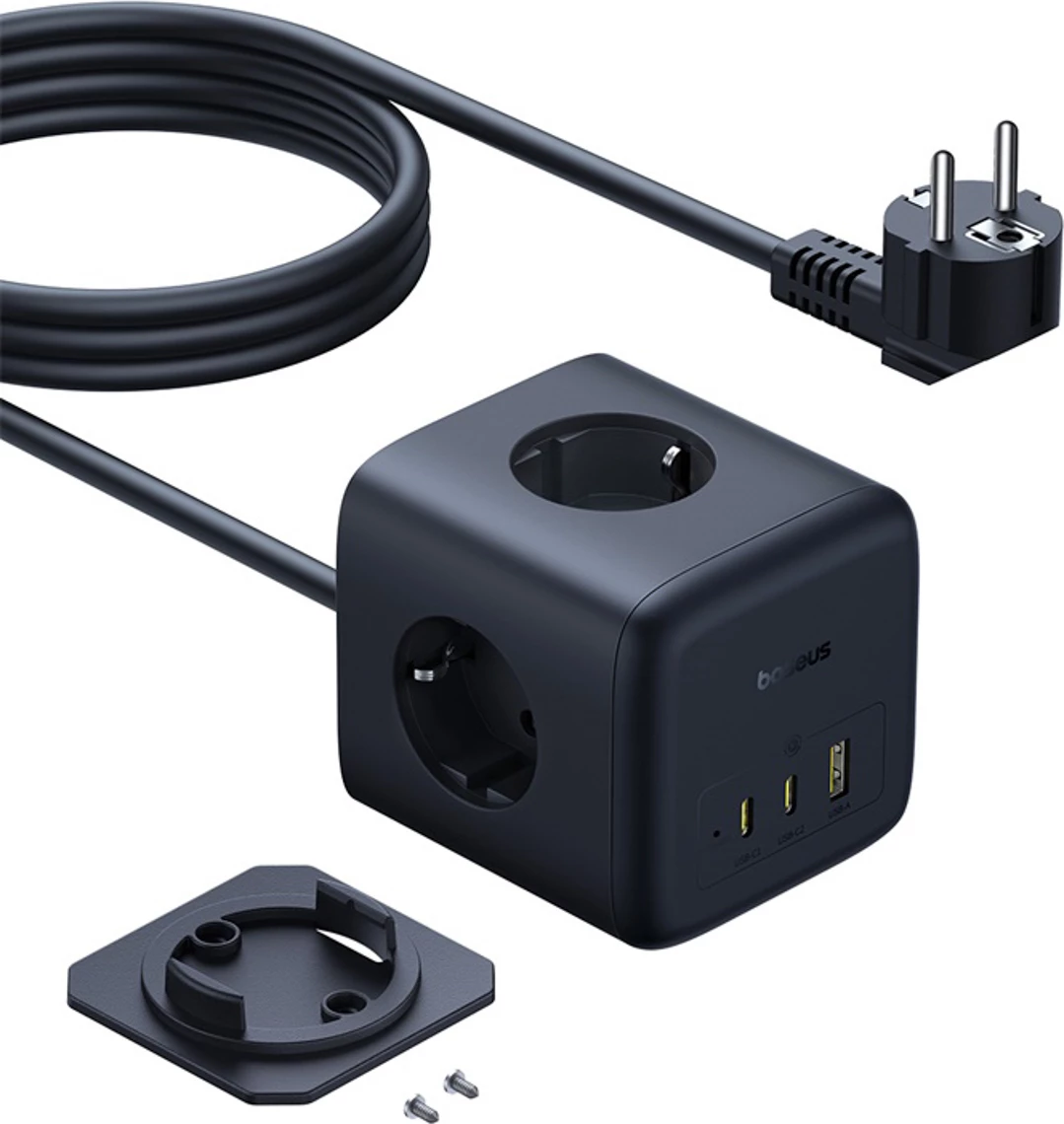 Prizë shumëfunksionale Baseus EnerFill FA11, 67W, 3x prizë EU + USB-A/USB-C, 1.5m, e zezë