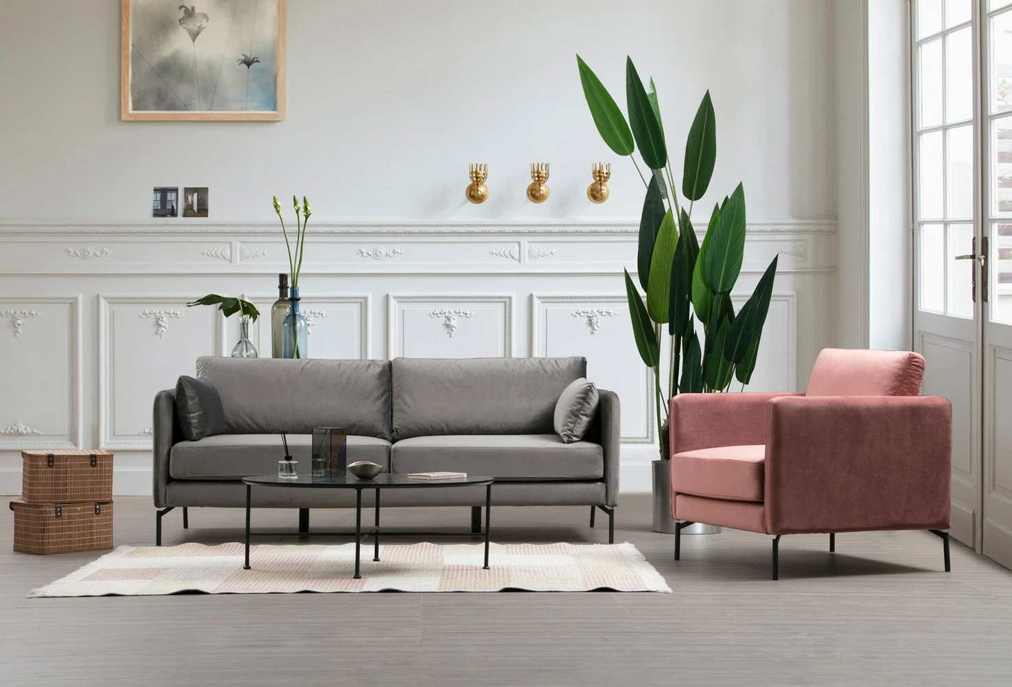 Divan treshe Atelier del Sofa, Sino 3 vendësh, ngjyrë gri