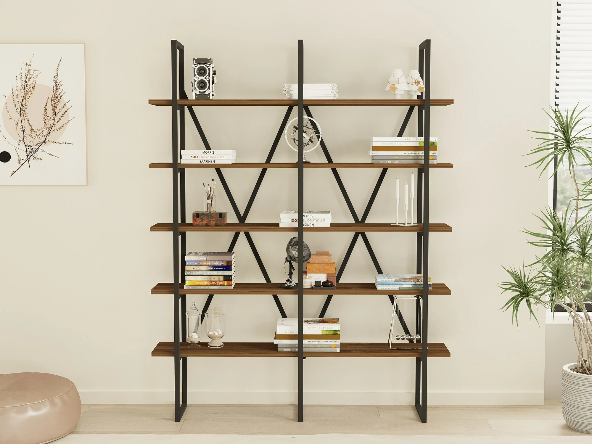 Raft librash Hanah Home, Burgaz, ngjyrë arre dhe e zezë