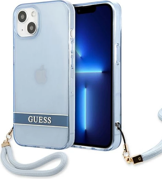 Mbështjellës Guess GUHCP13SHTSGSB për iPhone 13 mini, Hardcase, Translucent Stap, Kaltër