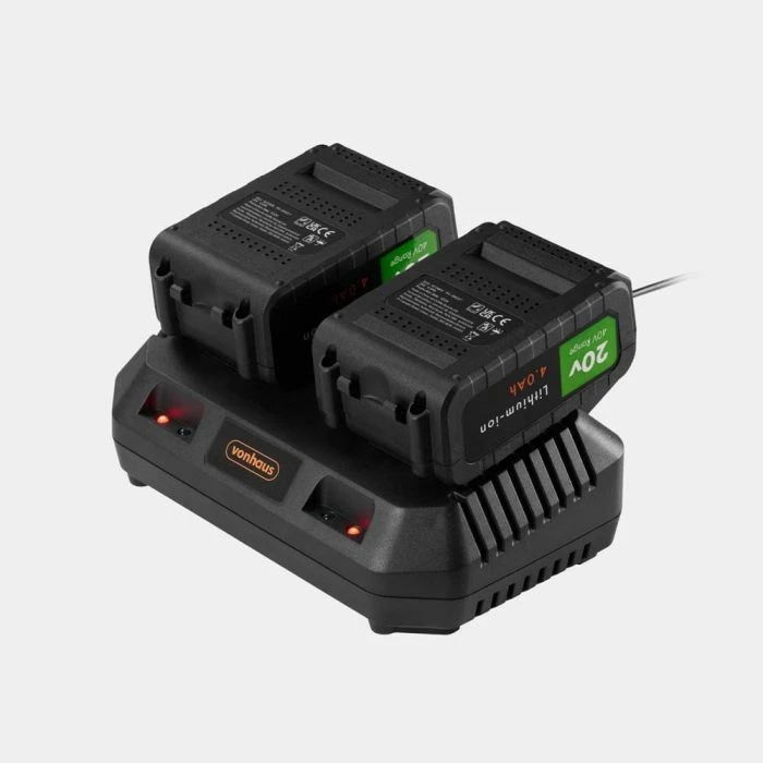 Aerator & vertikuter pa tela 2-në-1 VonHaus 3519009, 40 V (2x20V 4Ah), 38 cm, qese 45 L, set me 2 bateri + karikues dual + 2 tambura, gri/zi me detaje portokalli