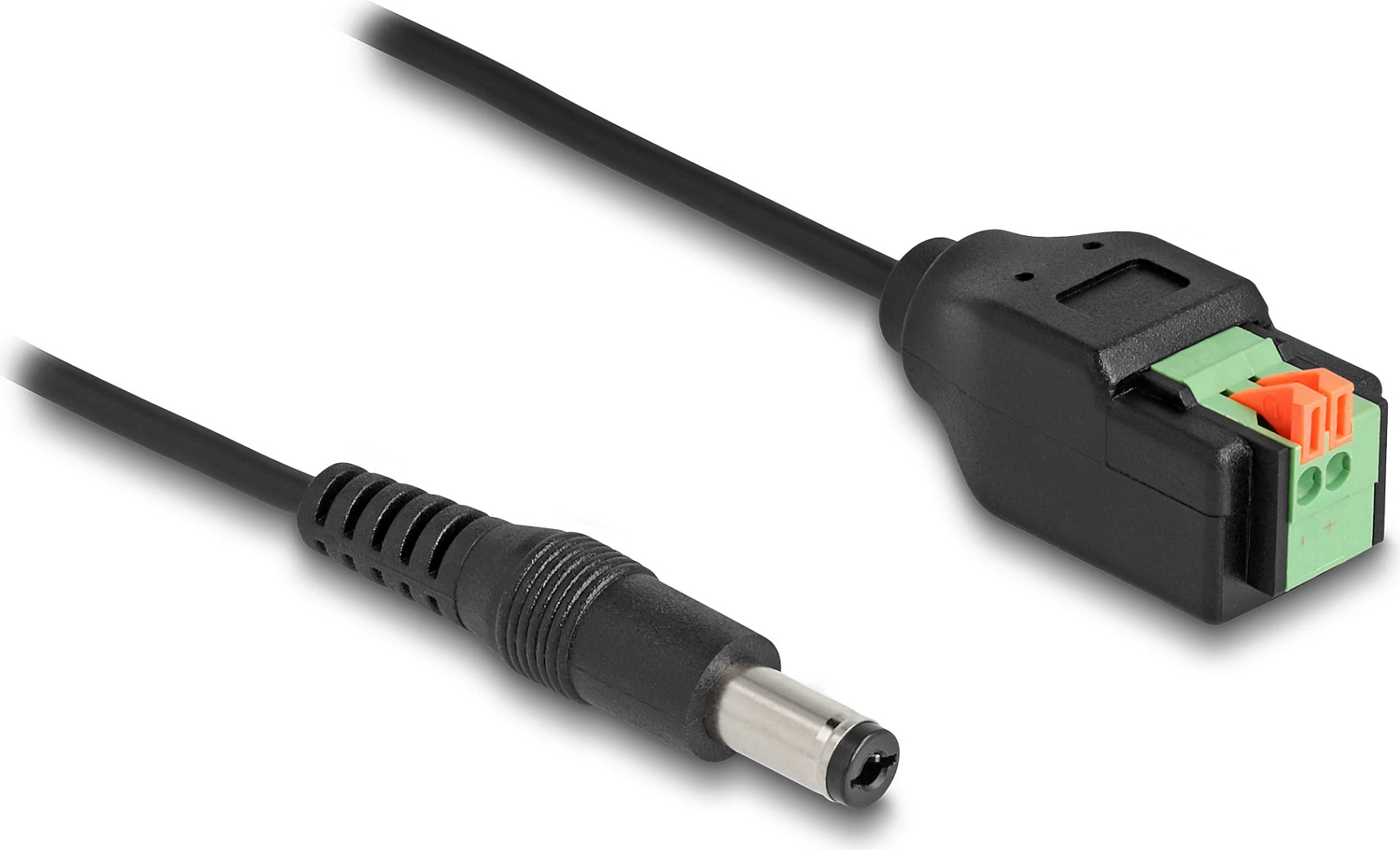 Kabllo DC DeLOCK 5.5 x 2.1 mm në terminal bllok 2-pin, 15 cm, e zezë/jeshile