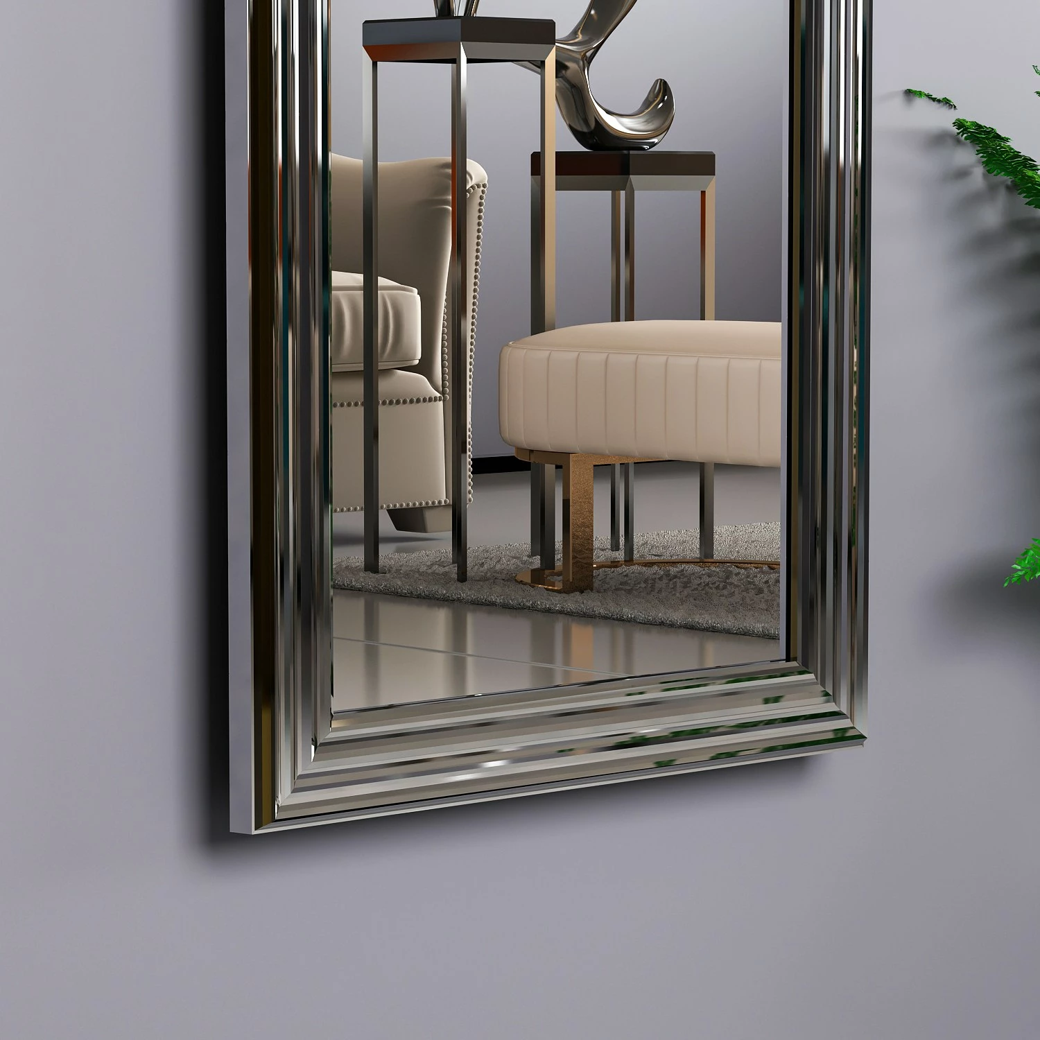 Pasqyrë me kornizë argjendi, Hanah Home, Smooth, 40x105cm