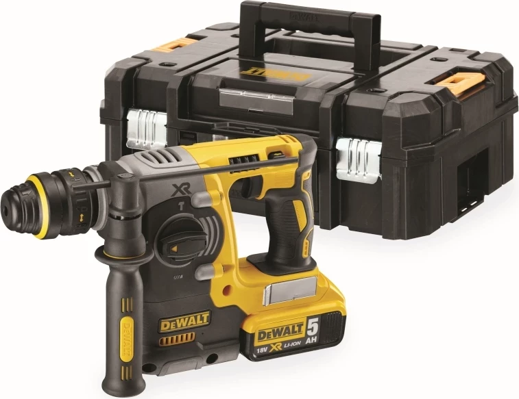 Çekiç shpues rrotullues Dewalt DCH273P2T 18V XR, 2x5.0Ah Li-Ion, SDS-Plus, me karikues, kuti TSTAK, verdhë/zezë