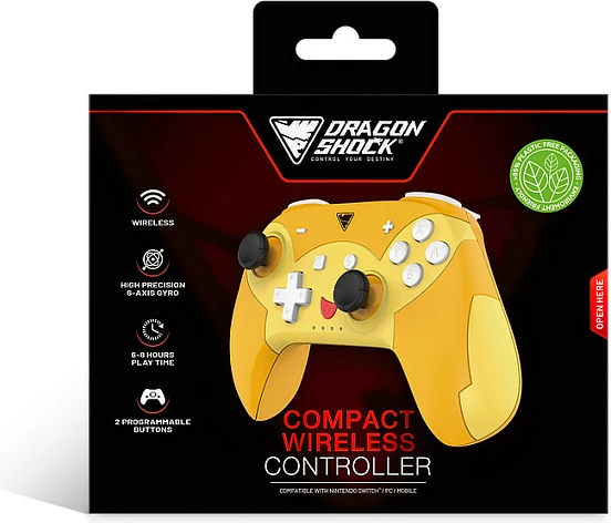 Kontroller loje DragonShock Poptop Wireless Pika, për Nintendo Switch, Bluetooth, USB-C, portokalli/kuqe/verdhe