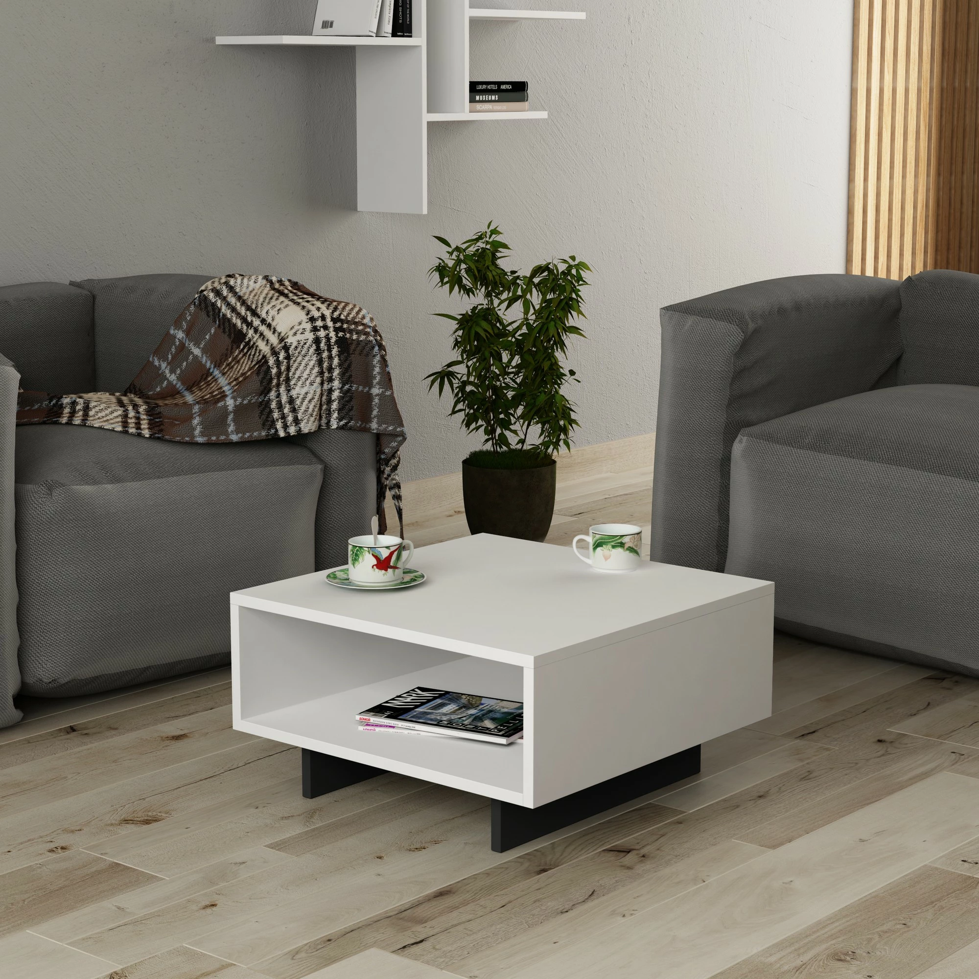 Tavolinë kafeje Skye Decor, Hola, e bardhë dhe antracit