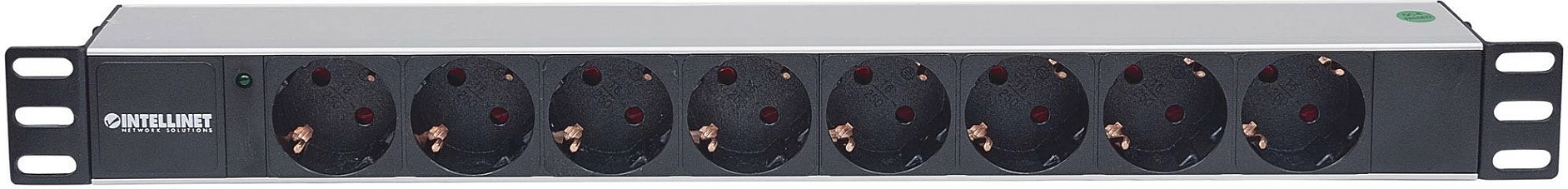 PDU rack Intellinet 19" 1U, 8x prizë Type F (Schuko), kabllo 1.8m, 15A, zezë/alumin