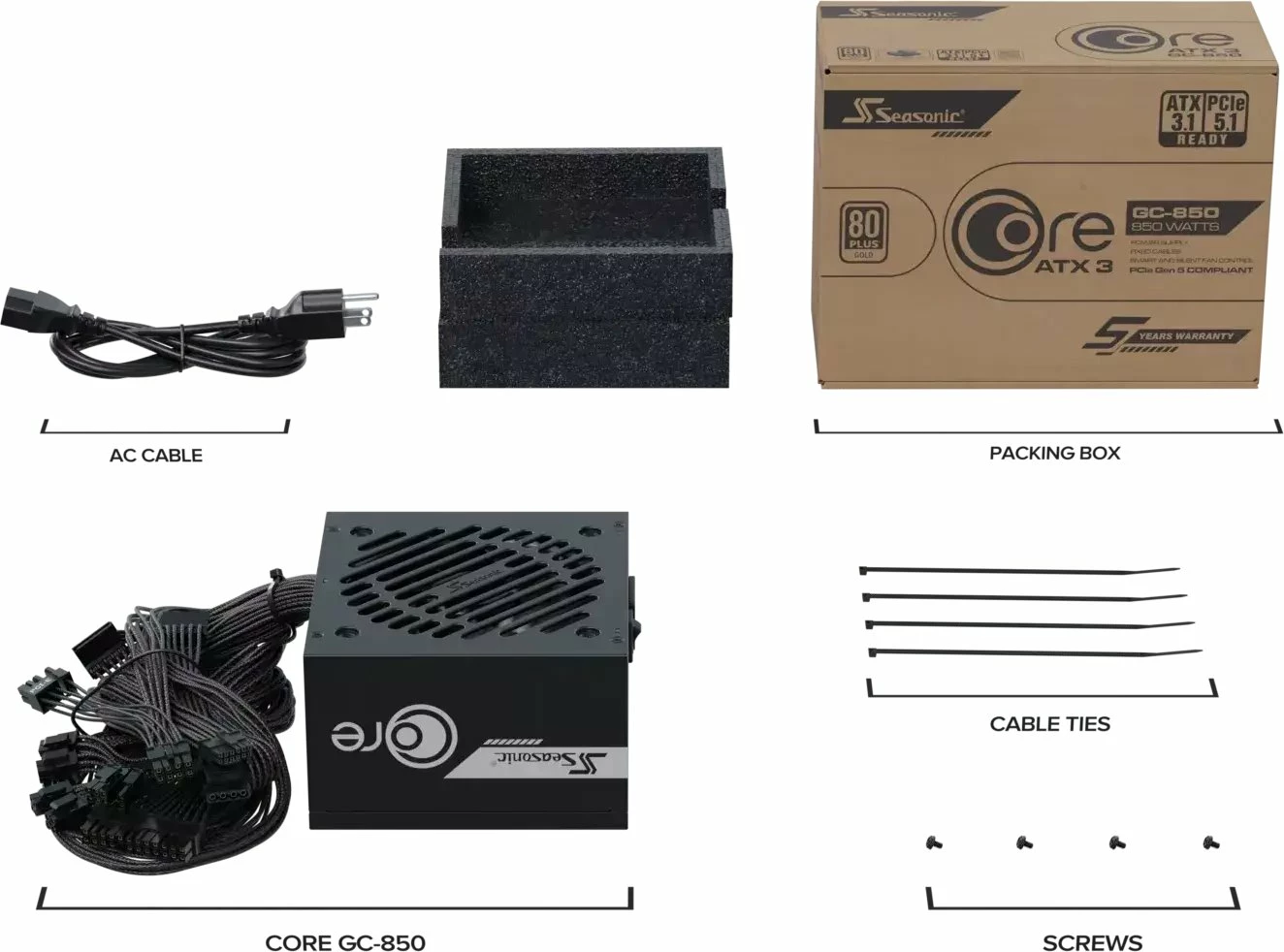 Furnizues rryme SeaSonic Core GC-850 SRP-CGC851-A5A32SF 850W ATX 3.1 80 Plus Gold, i zi