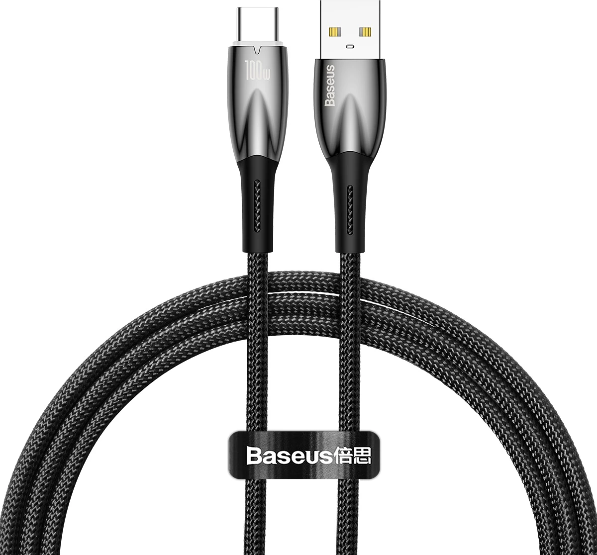 Kabllo Baseus Glimmer Series, USB-A në USB-C, 1m, 100W, e zezë