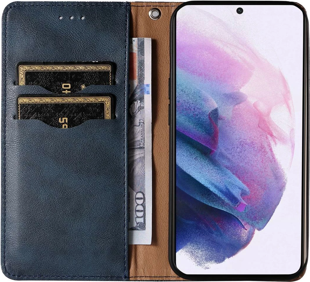 Mbështjellës Hurtel Magnet Strap Case për Samsung Galaxy S22+, me portofol dhe litar dore, Blu