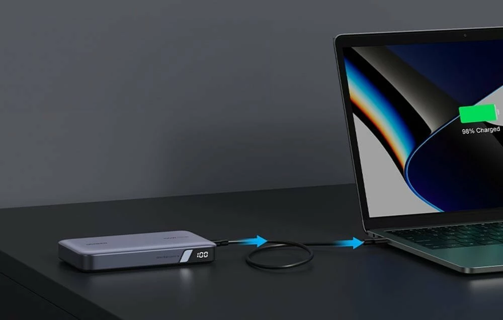 Powerbank Ugreen PB720 20000mAh 100W PD me display, Gri, me kabllo USB-C