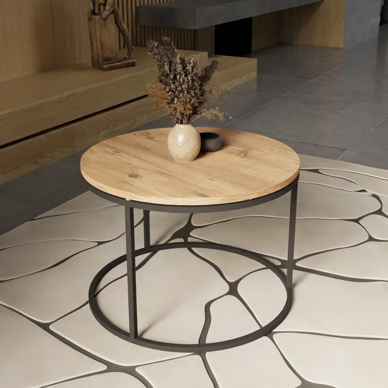 Tavolinë kafeje Drion melaminë lisi-metal i zi D60x40cm