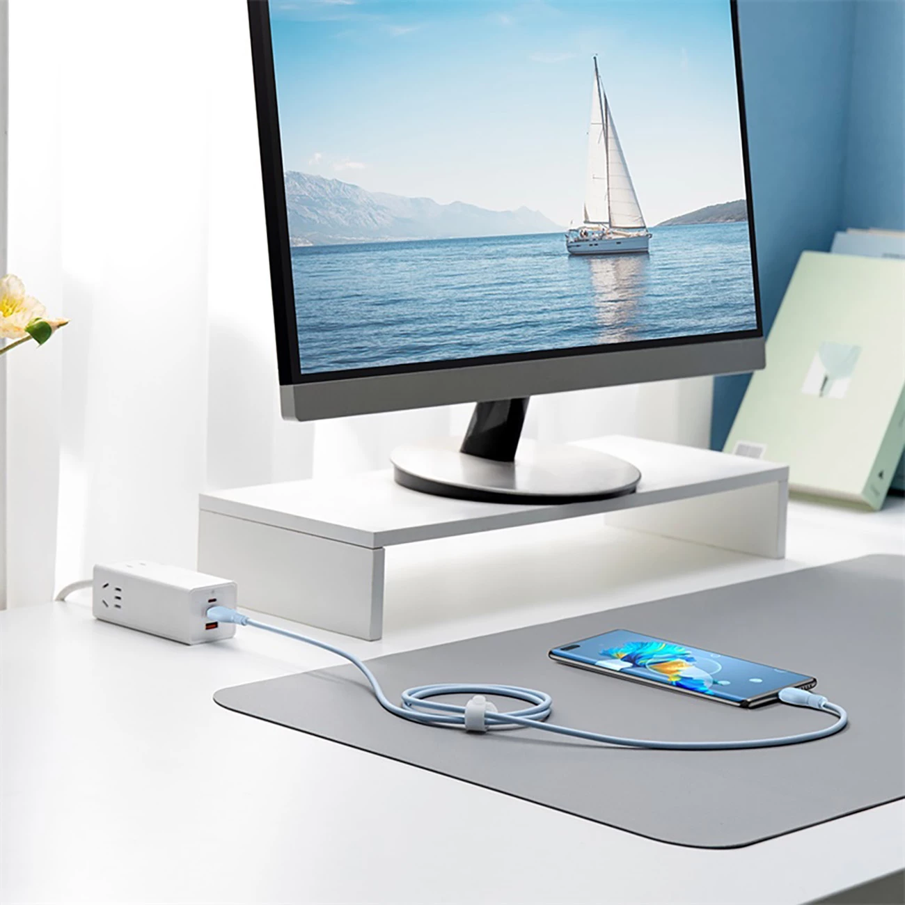 Kabllo Baseus Pudding USB-A në USB-C, 2m, 100W, Kaltër