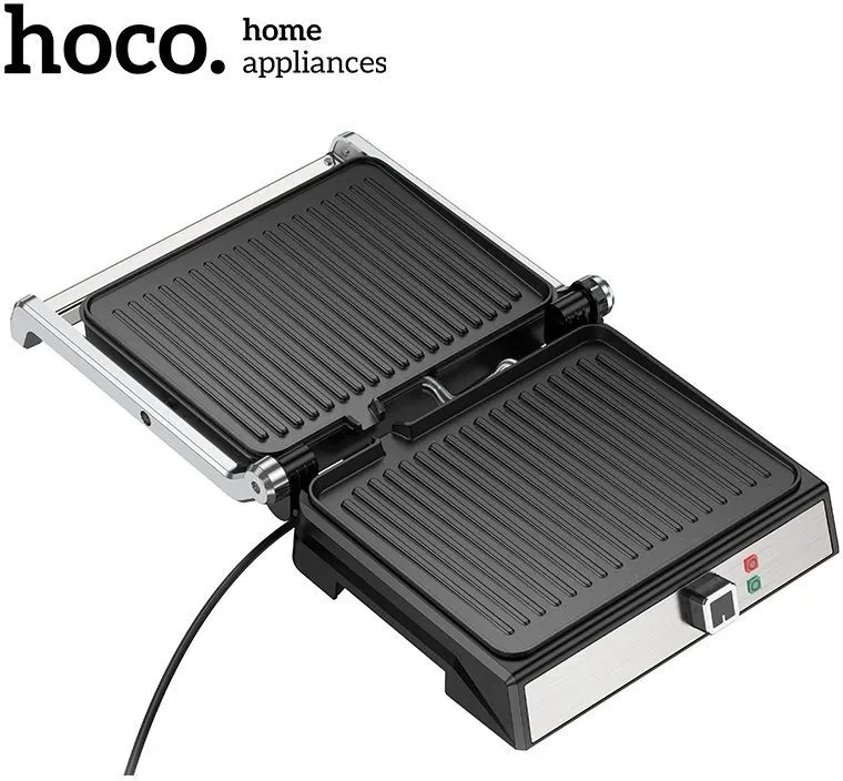 Grill elektrik HOCO HE40 1800W, 5 nivele temperature, 2 pllaka 290×230mm, argjend