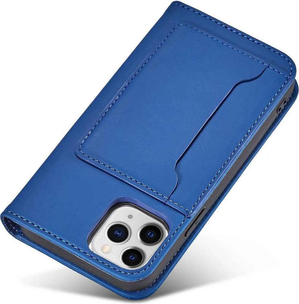 Mbështjellës Hurtel Magnet Card Case për iPhone 12 Pro Max, me kapak, portofol dhe mbajtëse, Blu