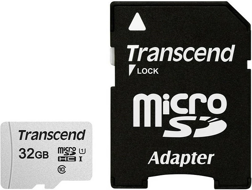 Kartelë memorie Transcend microSDHC 300S 32GB me adapter, Class 10, A1, argjend