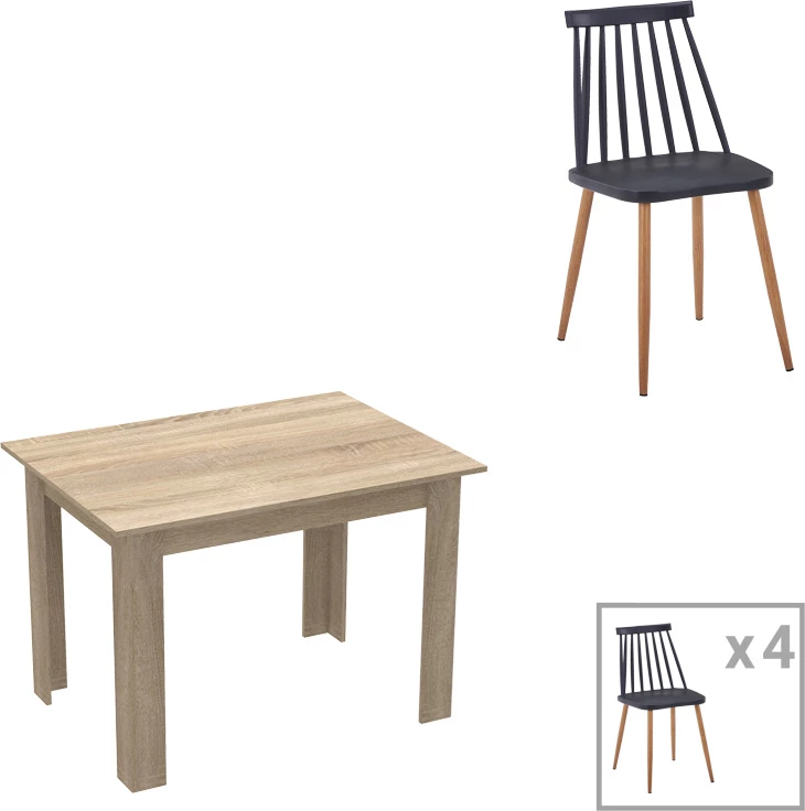 Tavolinë me karrige, set 5 copë, Manka-Aurora I, ngjyrë sonoma-e zezë, 110x80x77cm