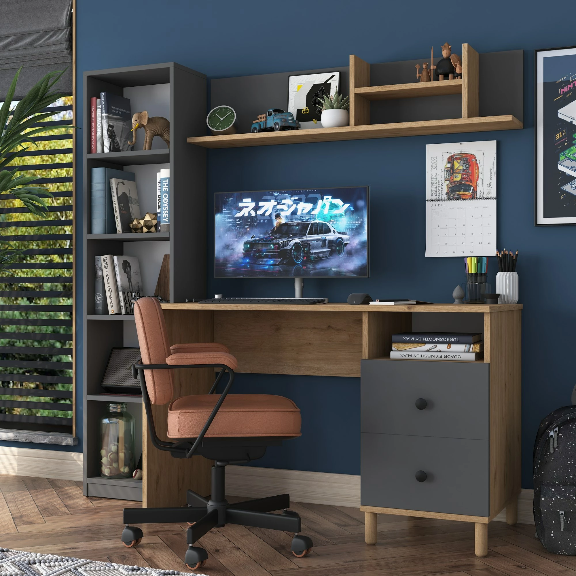 Tavolinë pune Hanah Home, HA115 - 2643, ngjyrë arr dhe antracit