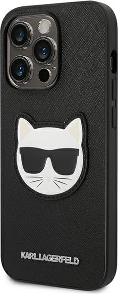 Mbështjellës Karl Lagerfeld KLHCP14XSAPCHK për iPhone 14 Pro Max 6.7", Saffiano Choupette Head Patch, i zi