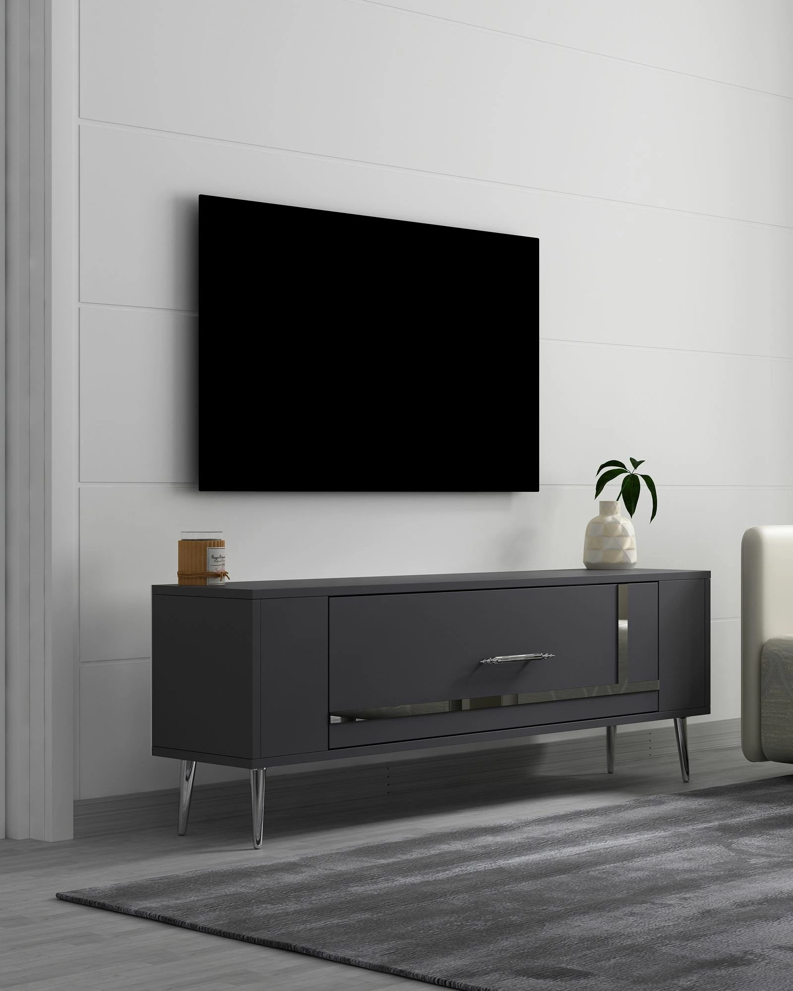 Komodë TV Skye Decor, anthracite, argjend, Retrop1