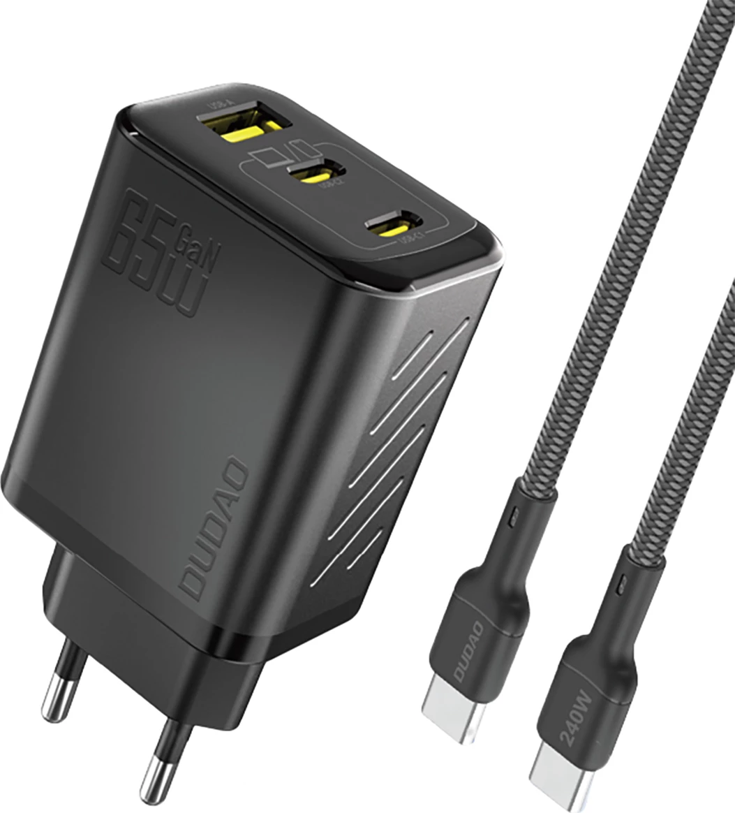 Karikues muri Dudao A29C, GaN, 65W, 3 porta (2x USB-C, 1x USB-A), me kabllo USB-C, i zi