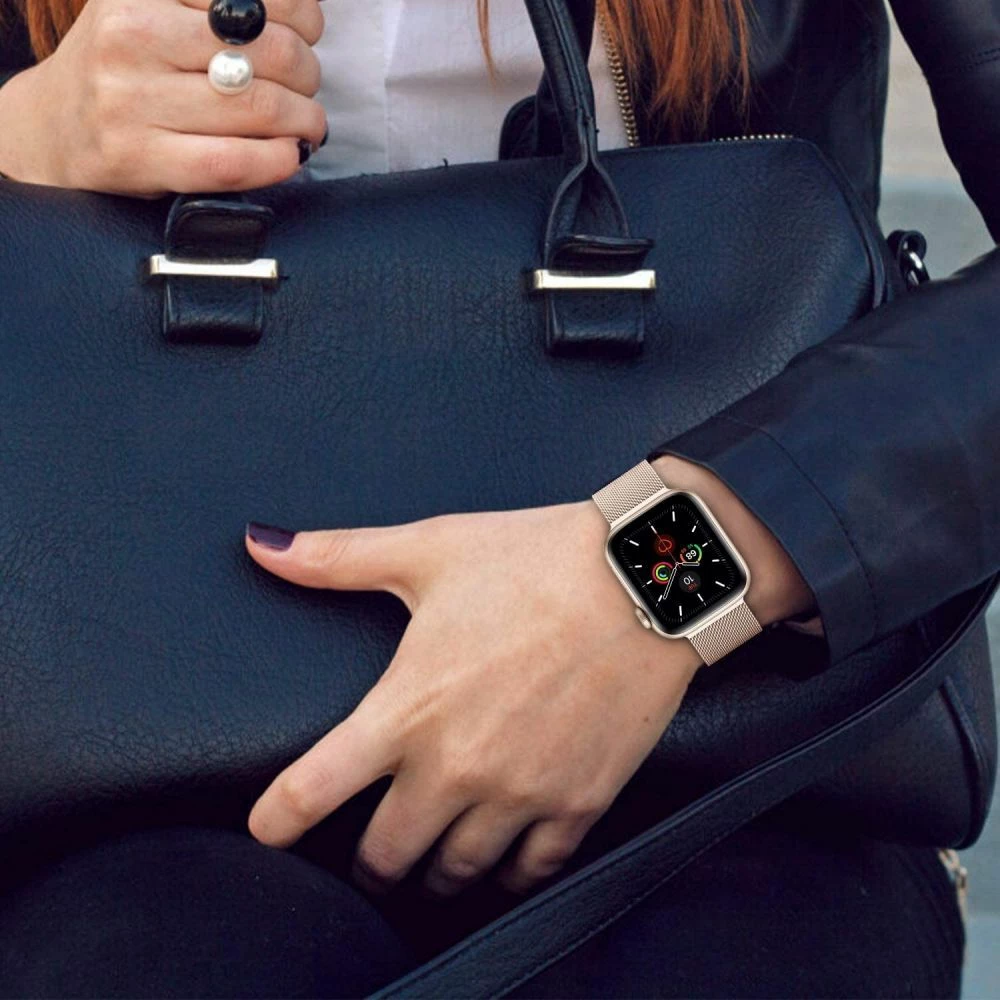 Rrip çeliku Milanese Tech-Protect për Apple Watch 4/5/6/7/8/9/SE (38/40/41 mm), bezhë