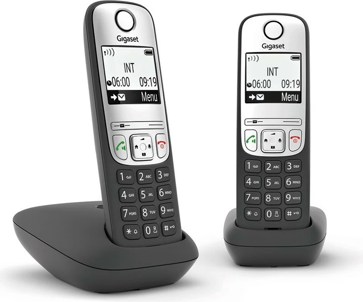 Telefon pa kabllo Gigaset A690 Duo, dy aparate, i zi/argjendtë