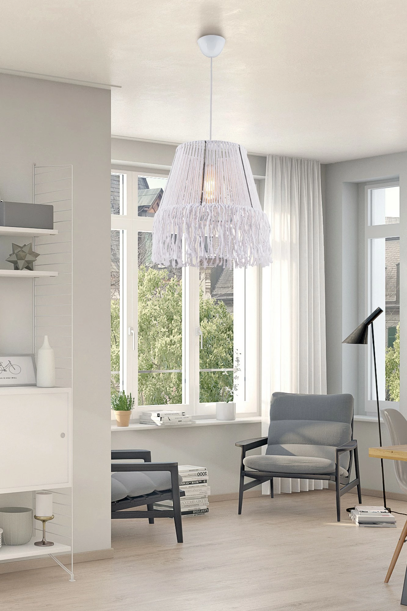 Llambë tavani Opviq, macrame e bardhë, Valance