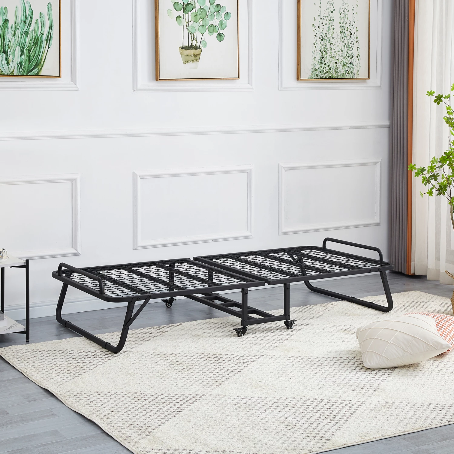 Shtrat portativ i palosshëm me dyshek, NETTI FH691.01, metal, ngjyrë e zezë matte, 190x76x30cm