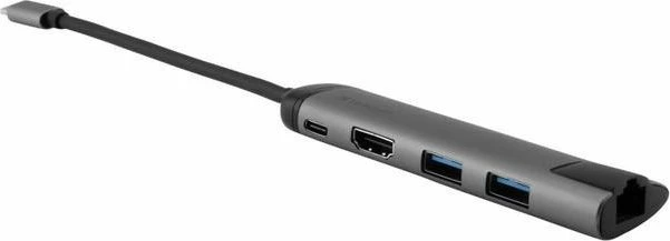 Hub multiport USB-C Verbatim 49141 me HDMI, 2x USB-A 3.0, Gigabit Ethernet, Power Delivery, gri