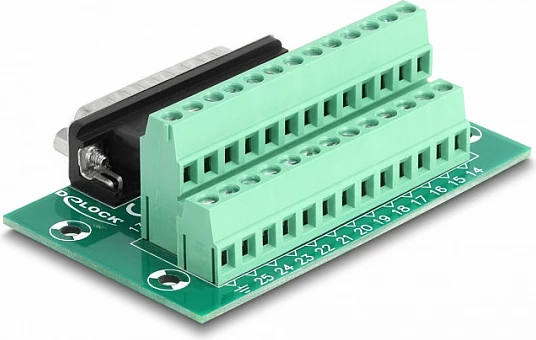 Adapter D-Sub 25-pin mashkull DeLOCK në terminal block për shinë DIN, i gjelbër