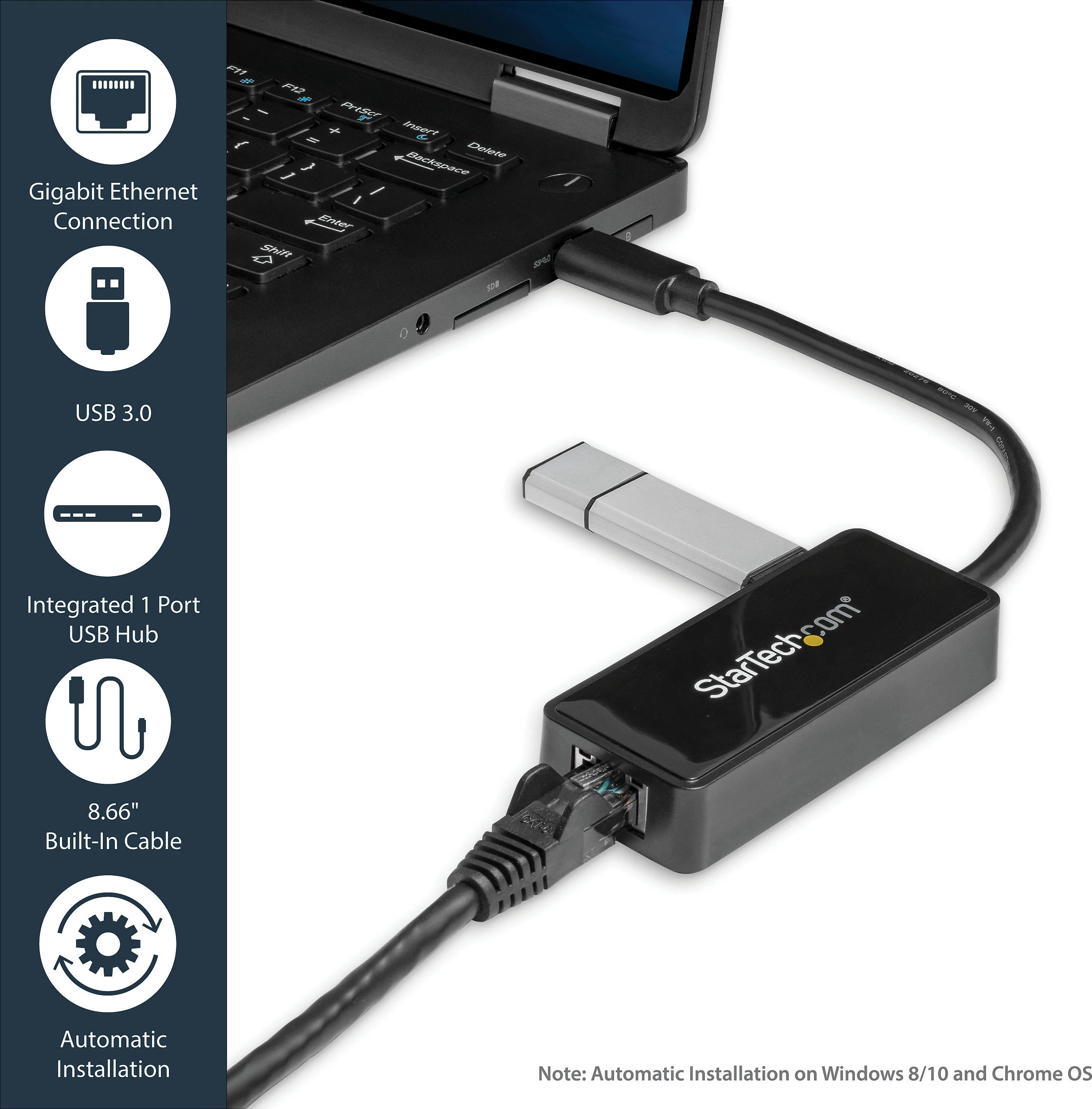 Adapter USB 3.0 në Gigabit Ethernet StarTech USB31000SPTB, me port USB pass-through, i zi