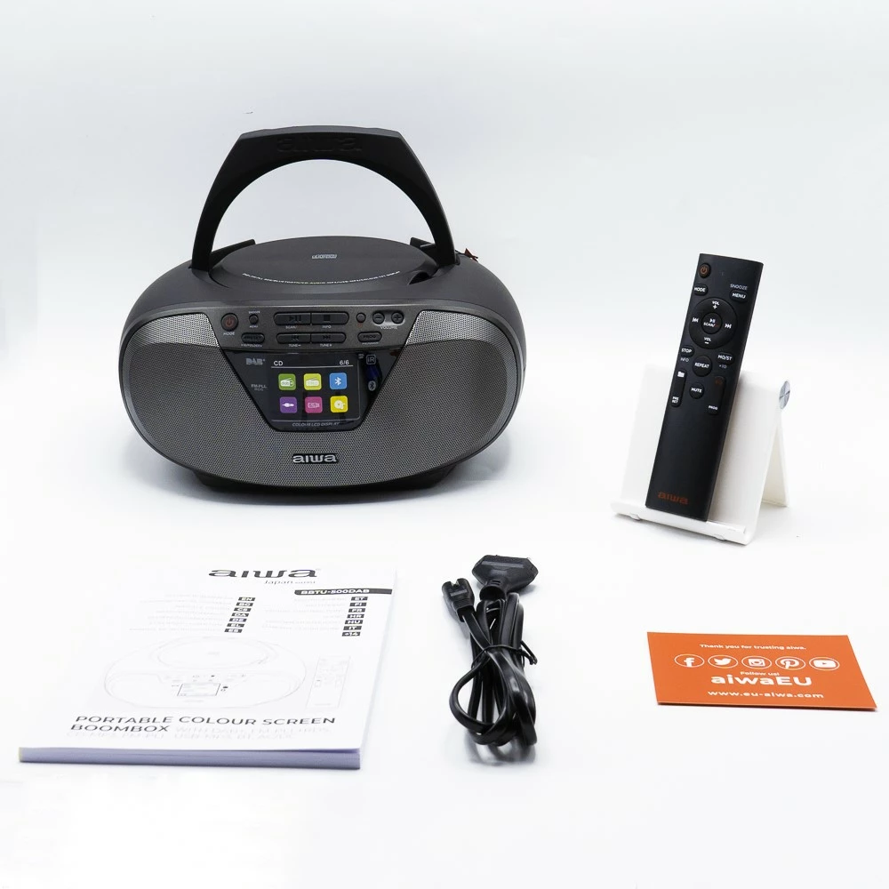 Radio boombox AIWA BBTU-500DAB/BK, CD/MP3/USB/Bluetooth, DAB+/FM-RDS, 6W RMS, ekran 2.4\", e zezë