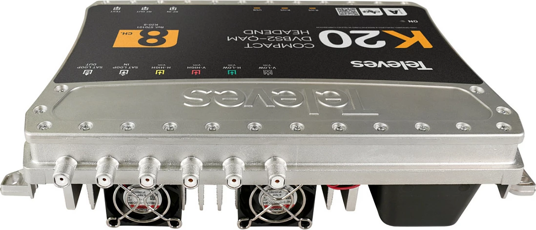 Headend digjital Televes K20-8, DVB-S2 në QAM, 8 kanale, 950-2150 MHz, 75Ω, zi/argjend