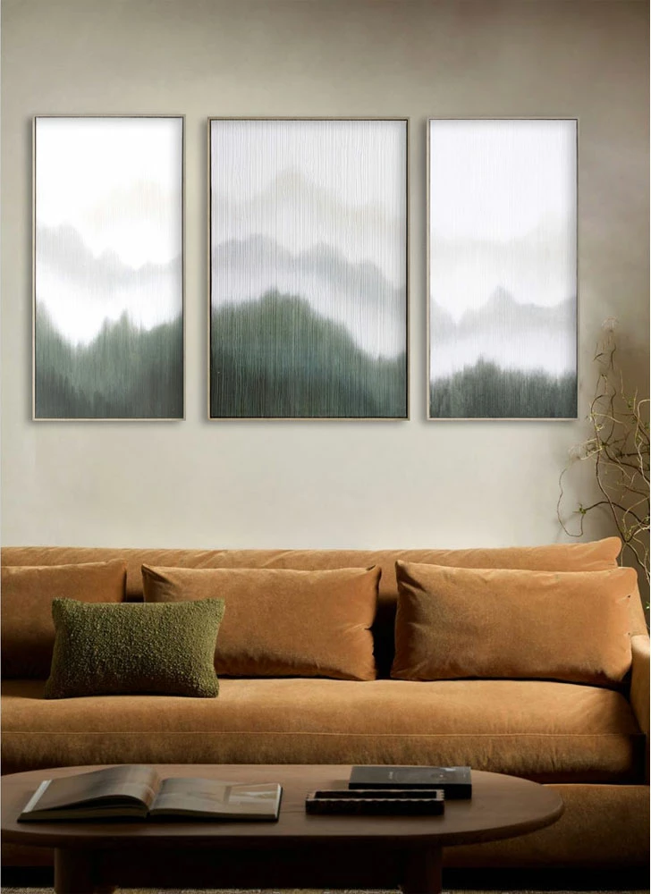 Pikturë dekorative Lost in Nature, kanavacë, ngjyrë e bardhë, e gjelbër, natyrale, 45x90x5 cm