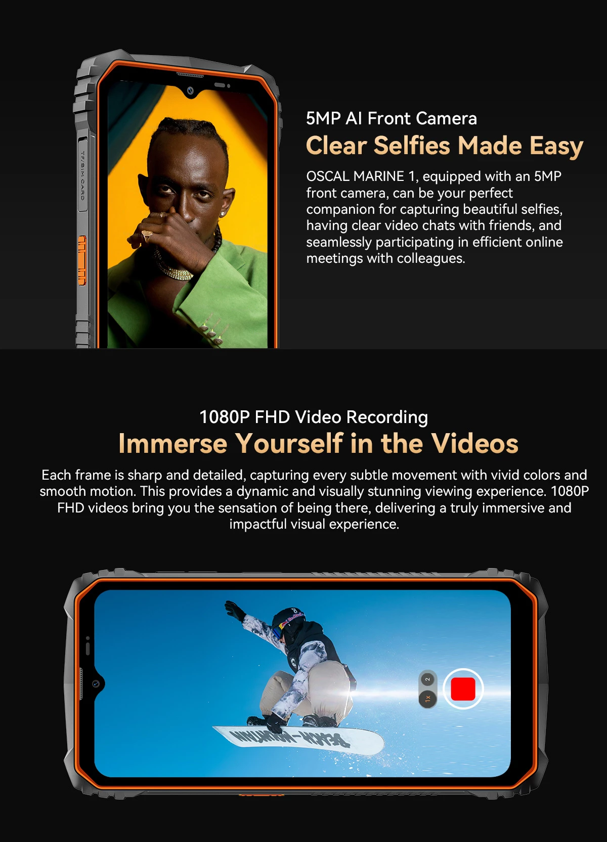 Celular Oscal Marine 1 4GB RAM 128GB 5100mAh IP68/IP69K MIL-STD-810H, portokalli