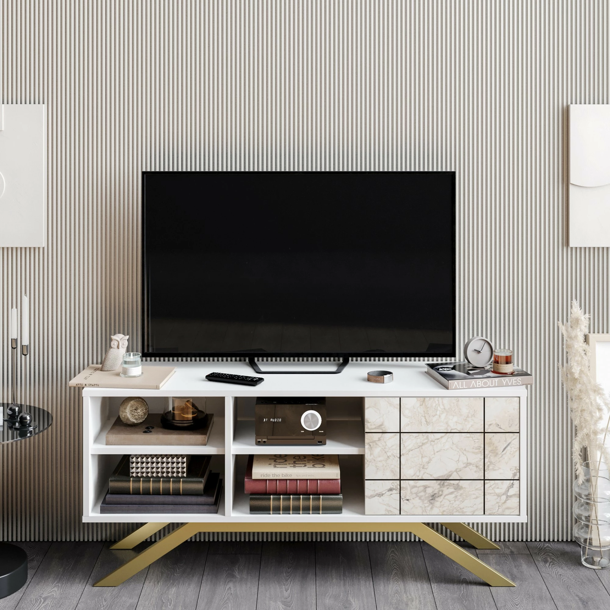 Komodë TV Hanah Home, ngjyrë bardhë dhe ari, North