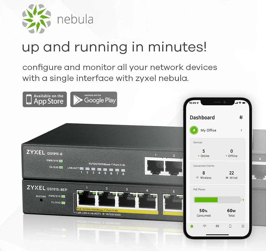 Switch Zyxel GS1915-8EP, i menaxhuar, L2, Gigabit Ethernet, PoE