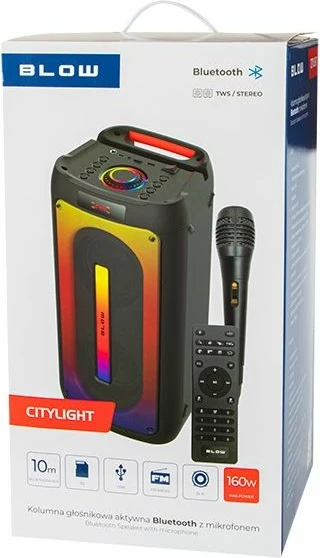 Boks Bluetooth BLOW CITYLIGHT me telekomandë dhe mikrofon, i zi