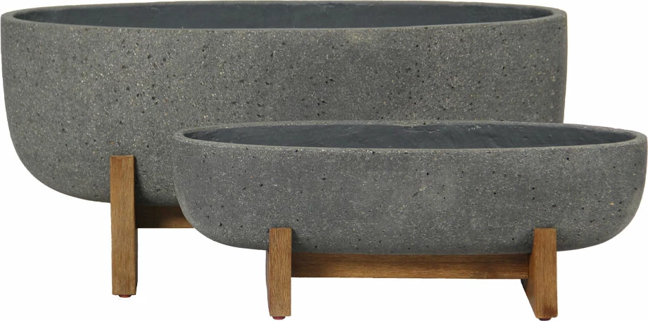 Set vazo Zinnia 2 copë, beton antracit, dru natyral, 75x24x32cm